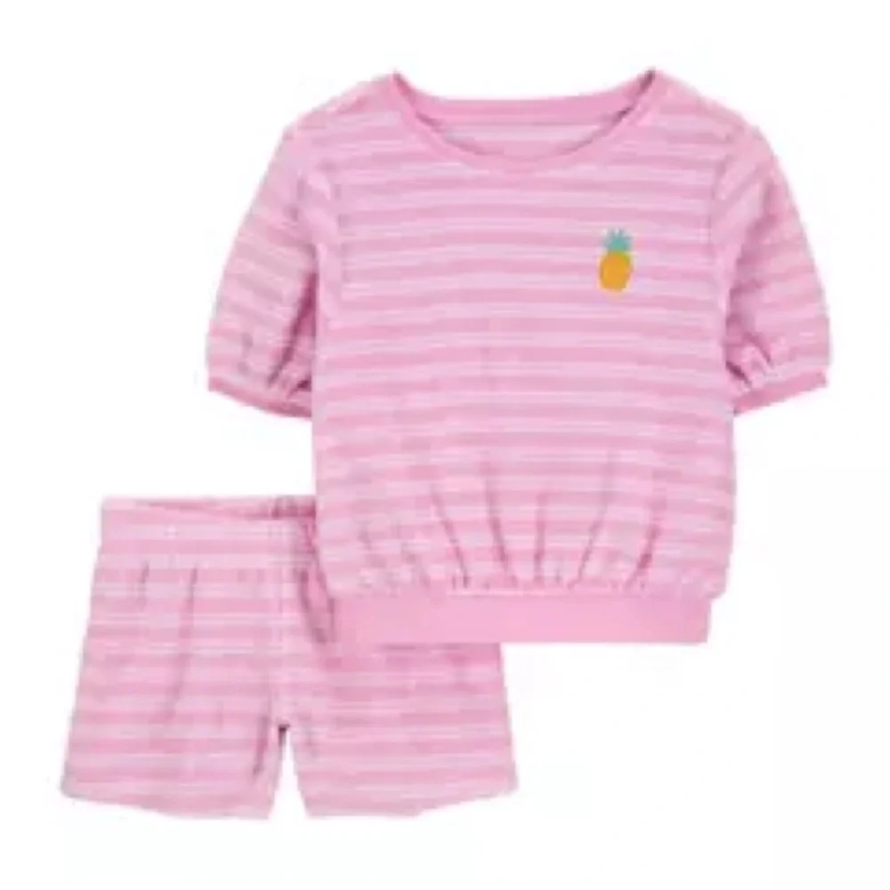 TWIN BUNDLE Set of 2 Carter's Pink Striped Terrycloth Set with Pineapple - Picture 5 of 5